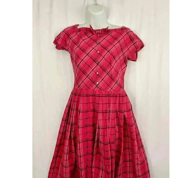 VTG Jonathan Logan Dress Sz 9 Pink Plaid Swiss Dot 1960s Zip Back - Picture 16 of 16